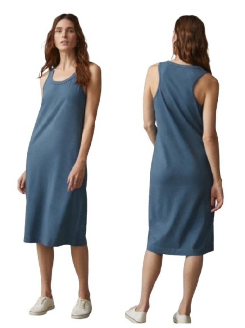 American Giant Racer Back Tank Midi Dress Bluefin Cotton Size S Minimalist Basic